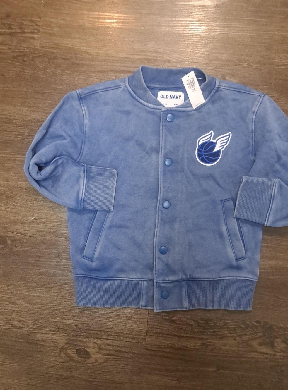 Old Navy Blue Kids Bomber Jacket with Winged Ball Patch New XS 5 Toddler